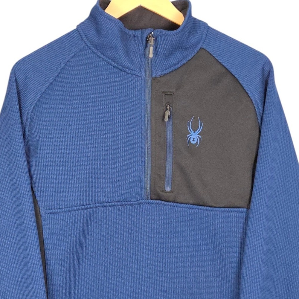 Spyder 1/2 Zip Pullover Mens XL Blue‎ Black Fleece Jacket Long Sleeve Outdoor